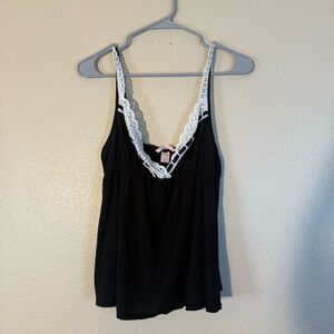 Victoria's Secret 2014 Black Blouse with White Lace Detail babydoll tank top L